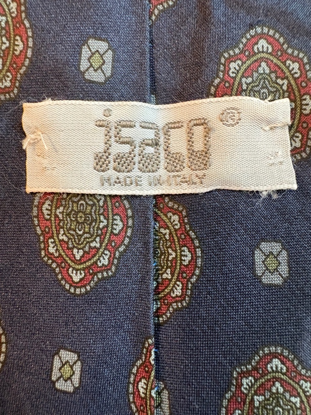 Vintage Isaco Medallion Silk Necktie – Made in Italy Slate Blue 3.75” Wide